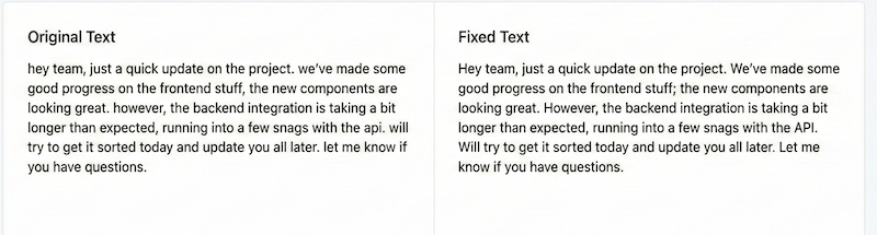 Same text before and after, improved without changing voice